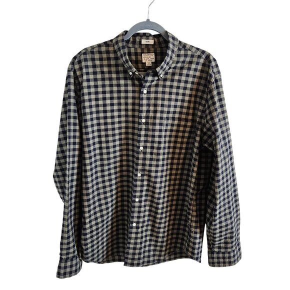J. Crew Men Size XL Slim Fit Stretch Button Up Shirt Check Retro Organic Cotton - Picture 1 of 9